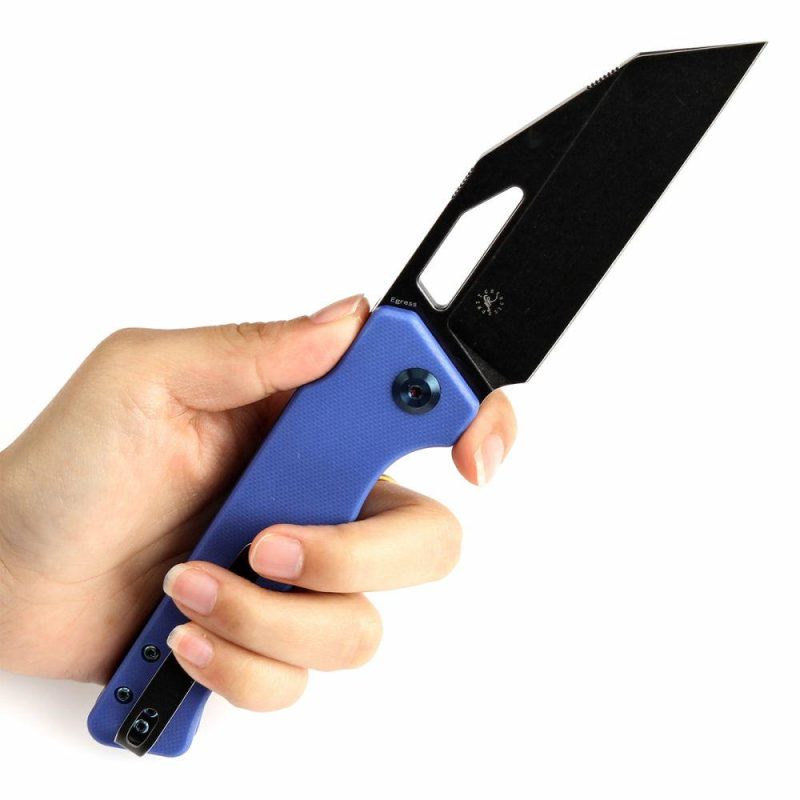 Egress T1033A2 Black Stonewashed 14C28N Blue G10 Handle with Nitch Designs Design Blue | Folding Pocket Knives