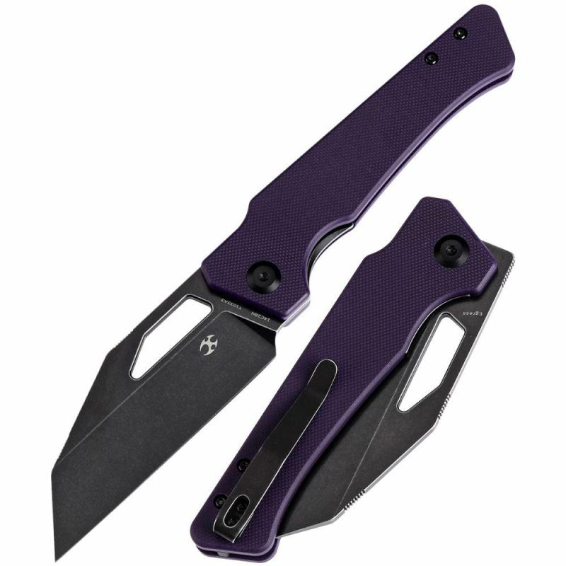 Egress T1033A3 Black Stonewashed 14C28N Purple G10 Handle with Nitch Designs Design Purple | Folding Pocket Knives