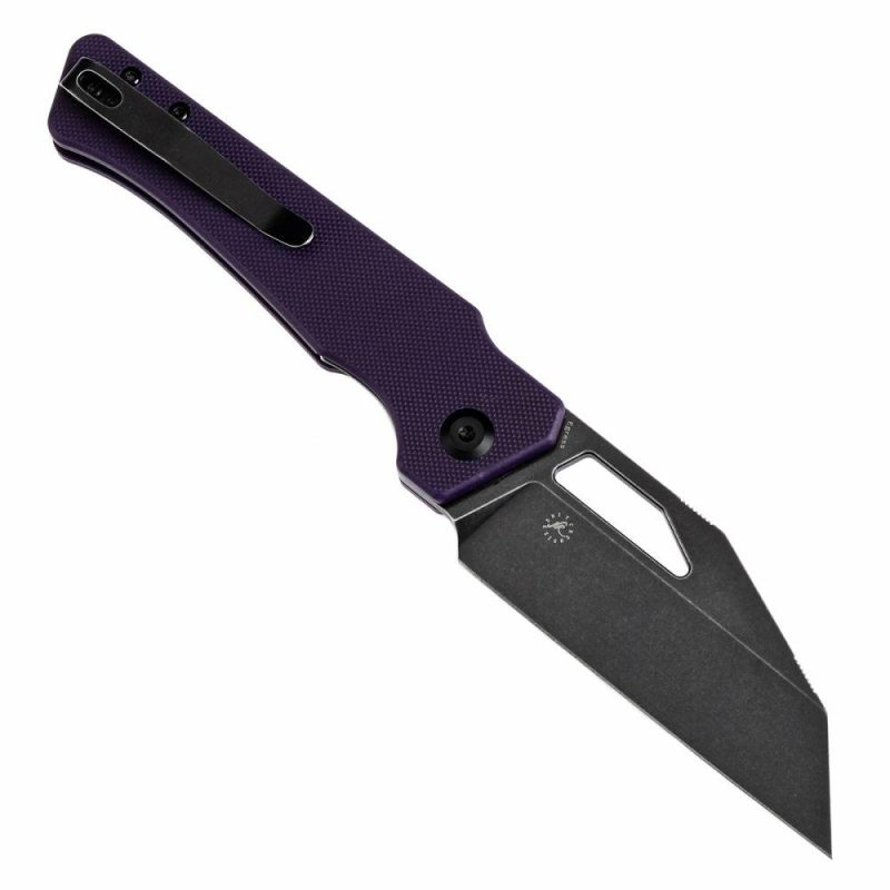 Egress T1033A3 Black Stonewashed 14C28N Purple G10 Handle with Nitch Designs Design Purple | Folding Pocket Knives