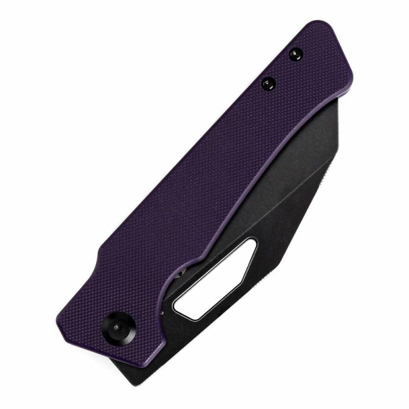 Egress T1033A3 Black Stonewashed 14C28N Purple G10 Handle with Nitch Designs Design Purple | Folding Pocket Knives