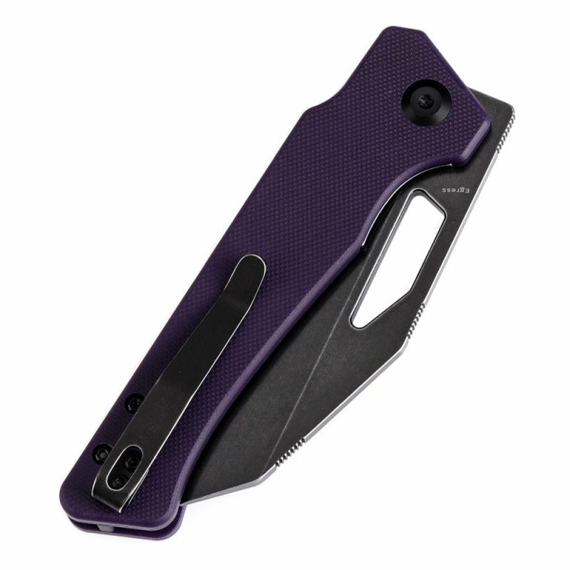 Egress T1033A3 Black Stonewashed 14C28N Purple G10 Handle with Nitch Designs Design Purple | Folding Pocket Knives