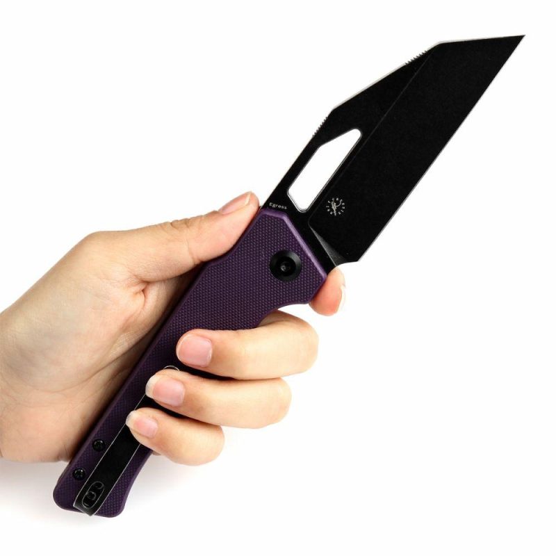 Egress T1033A3 Black Stonewashed 14C28N Purple G10 Handle with Nitch Designs Design Purple | Folding Pocket Knives