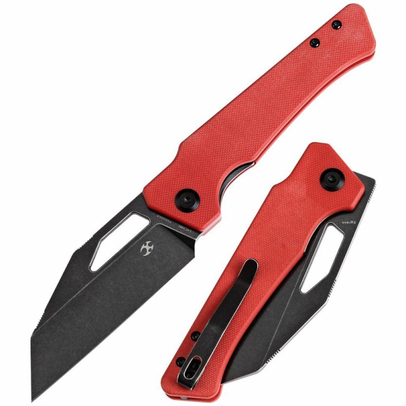 Egress T1033A5 Black Stonewashed 14C28N Red G10 Handle with Nitch Designs Design Red | Folding Pocket Knives