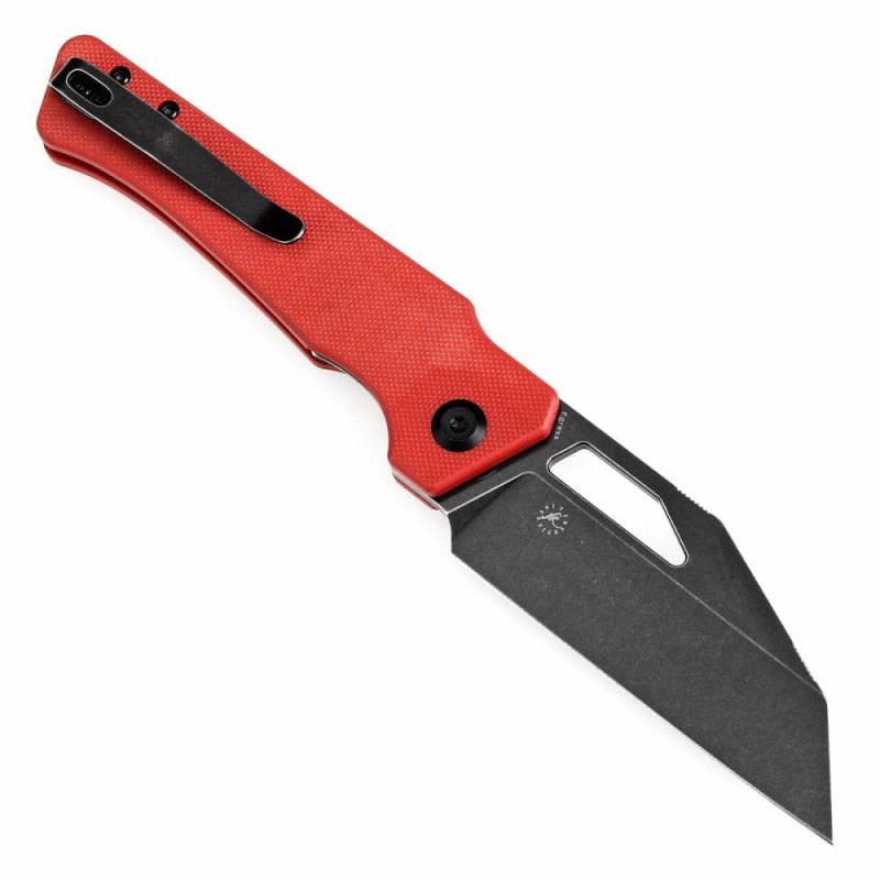 Egress T1033A5 Black Stonewashed 14C28N Red G10 Handle with Nitch Designs Design Red | Folding Pocket Knives