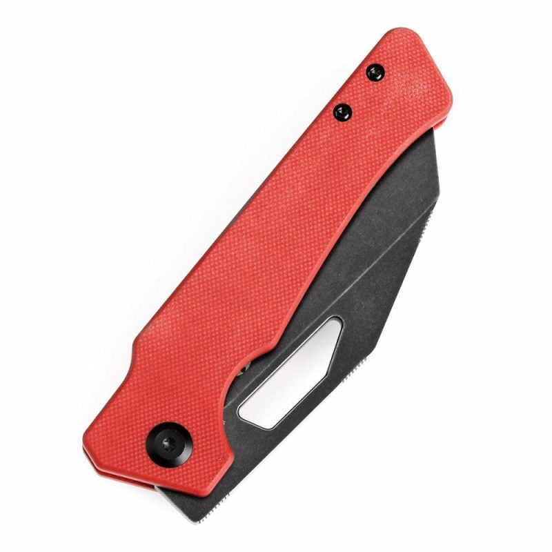 Egress T1033A5 Black Stonewashed 14C28N Red G10 Handle with Nitch Designs Design Red | Folding Pocket Knives