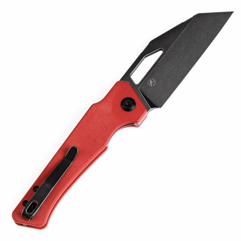 Egress T1033A5 Black Stonewashed 14C28N Red G10 Handle with Nitch Designs Design Red | Folding Pocket Knives