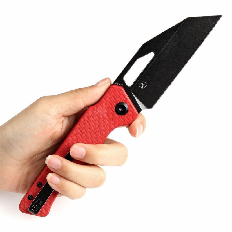 Egress T1033A5 Black Stonewashed 14C28N Red G10 Handle with Nitch Designs Design Red | Folding Pocket Knives