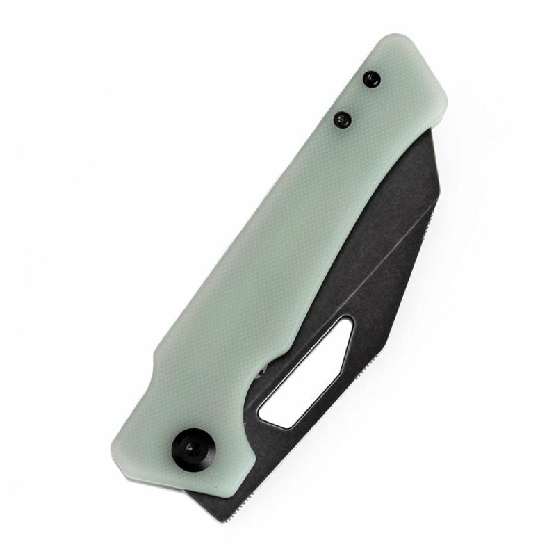 Egress T1033A6 Black Stonewashed 14C28N Jade G10 Handle with Nitch Designs Design Jade | Folding Pocket Knives