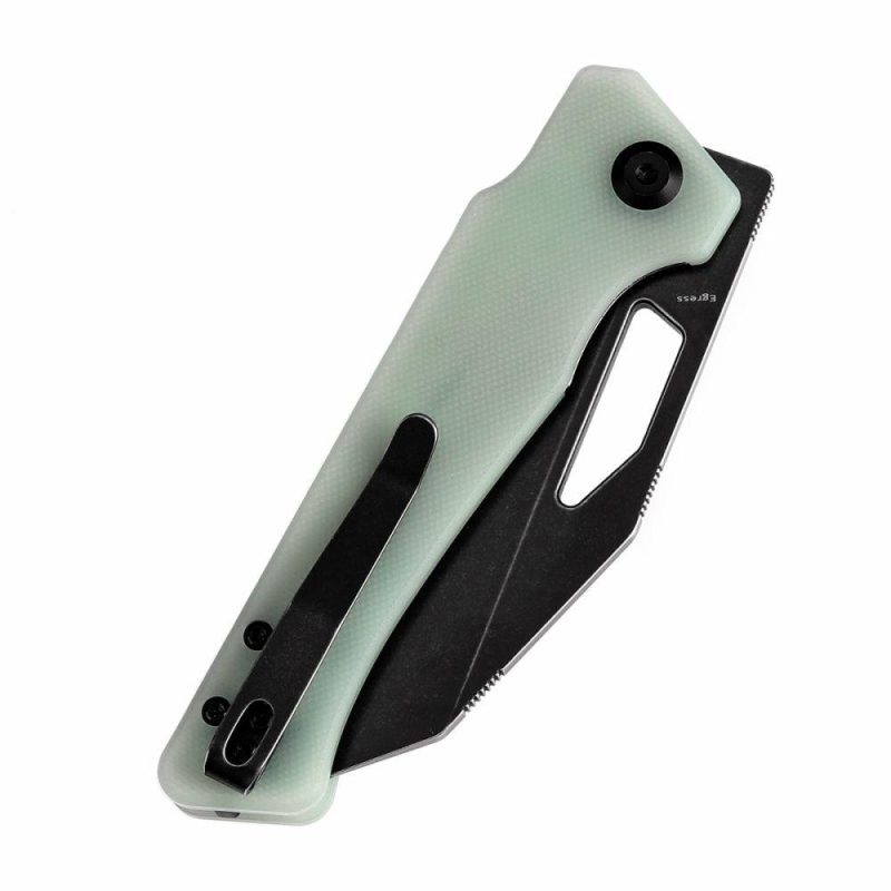 Egress T1033A6 Black Stonewashed 14C28N Jade G10 Handle with Nitch Designs Design Jade | Folding Pocket Knives