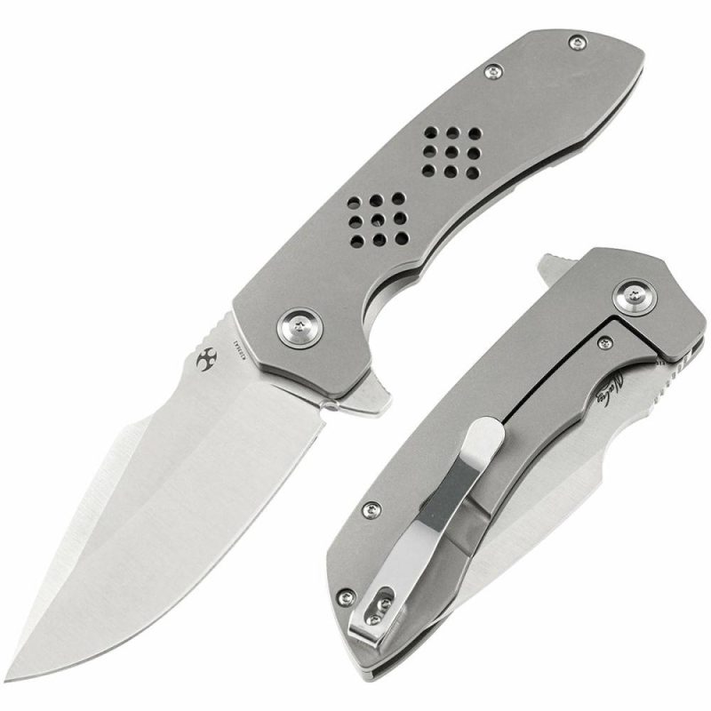 Entity K1036A1 Satin CPM-S35VN Blade Bead Blasted Titanium Handle with Nalu Knives design | Folding Pocket Knives