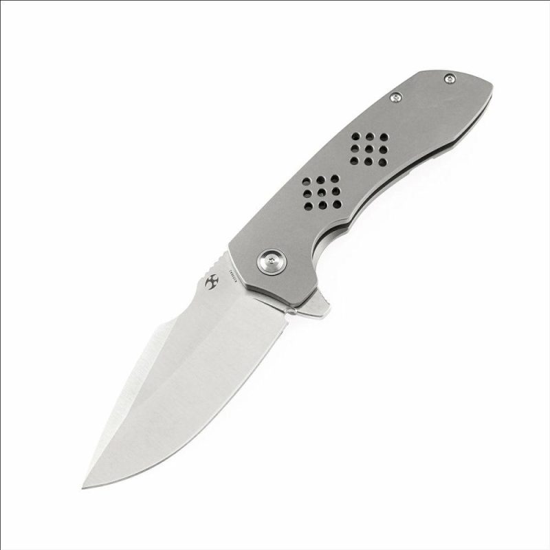 Entity K1036A1 Satin CPM-S35VN Blade Bead Blasted Titanium Handle with Nalu Knives design | Folding Pocket Knives