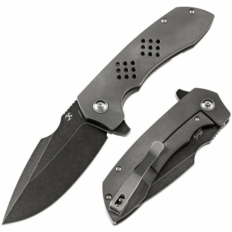 Entity K1036A2 Black TiCn Coated and Stonewashed CPM-S35VN Blade Silicon Carbided Titanium Handle with Nalu Knives design | Folding Pocket Knives