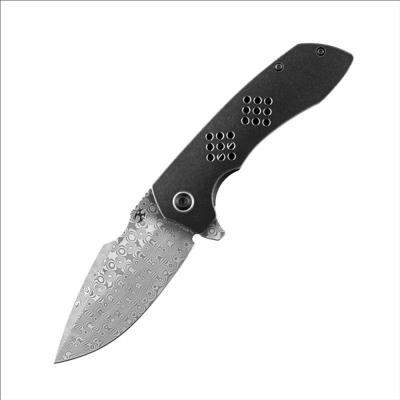 Entity K1036A3 Damascus Blade Black TiCn Coated and Stonewashed Titanium Handle with Nalu Knives design | Folding Pocket Knives