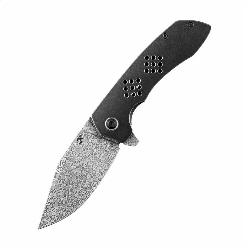 Entity K1036B3 Dmascus Blade Black TiCn Coated and Stonewashed Titanium Handle with Nalu Knives design | Folding Pocket Knives