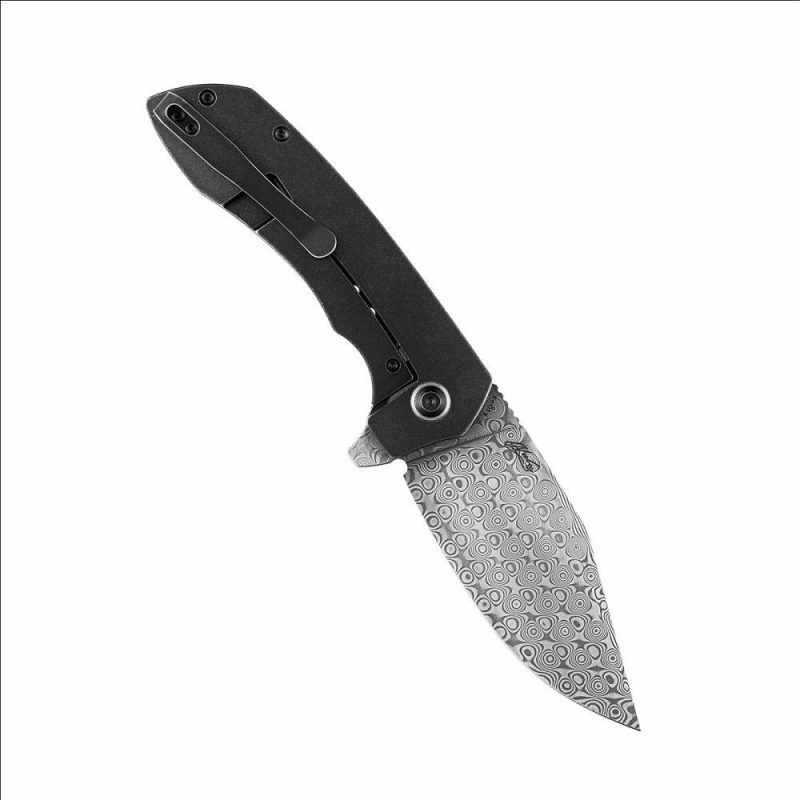 Entity K1036B3 Dmascus Blade Black TiCn Coated and Stonewashed Titanium Handle with Nalu Knives design | Folding Pocket Knives