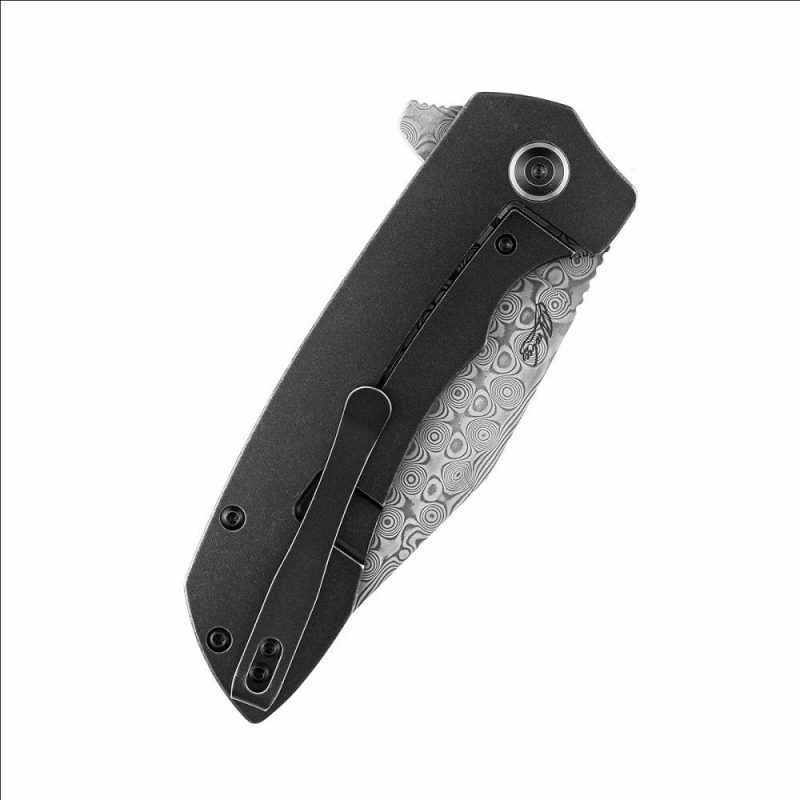 Entity K1036B3 Dmascus Blade Black TiCn Coated and Stonewashed Titanium Handle with Nalu Knives design | Folding Pocket Knives