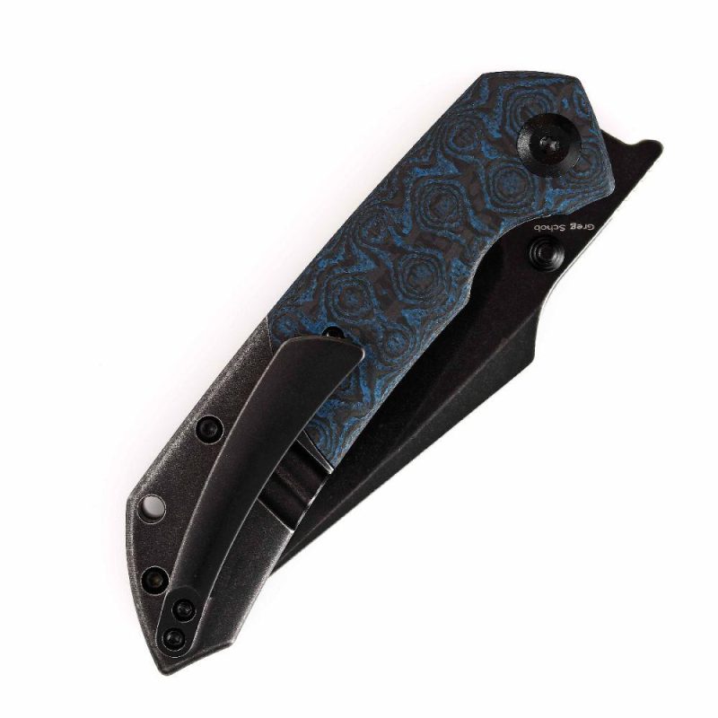 Fenrir Flipper Knife Rose Pattern Carbon Fiber+ Titanium Handle (3.48” CPM-S35VN Blade) Greg Schob Design -K1034A11 | Folding Pocket Knives