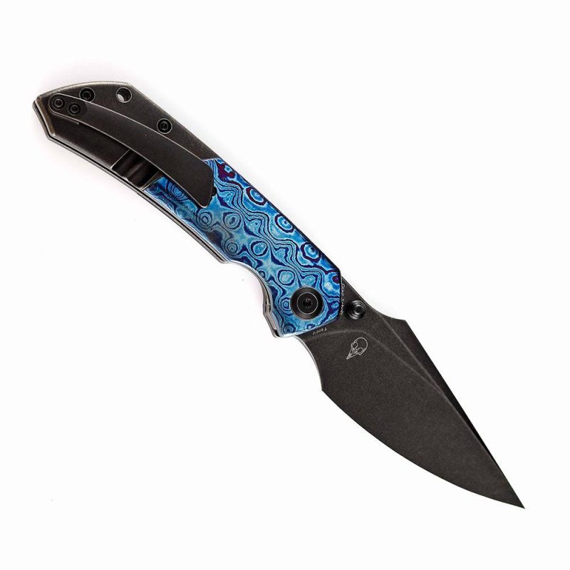 Fenrir Flipper Knife Timascus + Stonewashed Titanium Handle (3.48”CPM-S35VN Blade) Greg Schob Design -K1034B2 | Folding Pocket Knives