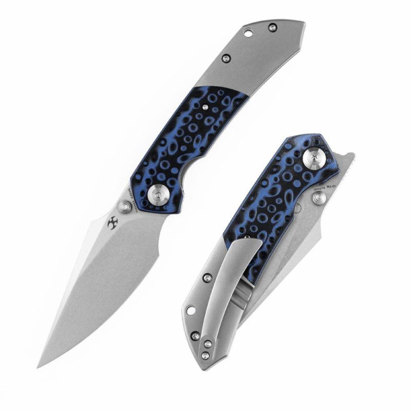 Fenrir Flipper/Thumb Hole Knife Black and Blue G10 + Titanium Handle (3.48” CPM-S35VN Blade) Greg Schob Design-K1034A3 | Folding Pocket Knives