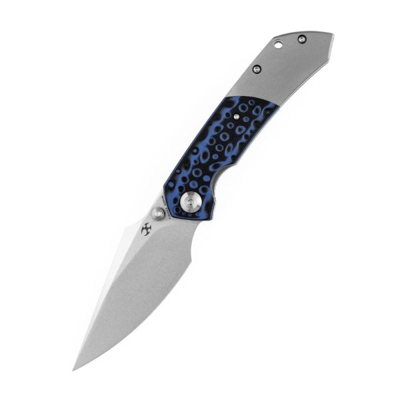 Fenrir Flipper/Thumb Hole Knife Black and Blue G10 + Titanium Handle (3.48” CPM-S35VN Blade) Greg Schob Design-K1034A3 | Folding Pocket Knives