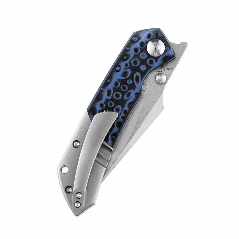 Fenrir Flipper/Thumb Hole Knife Black and Blue G10 + Titanium Handle (3.48” CPM-S35VN Blade) Greg Schob Design-K1034A3 | Folding Pocket Knives