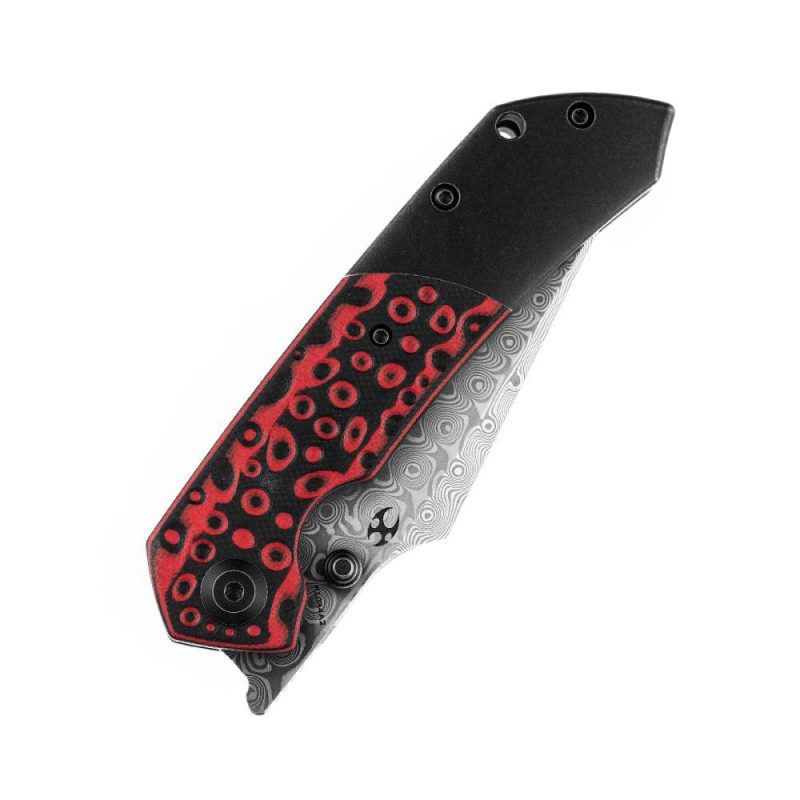 Fenrir Flipper/Thumb Hole Knife Black and Red G10 +Titanium Handle (3.48” Dmascus Blade) Greg Schob Design-K1034A2 | Folding Pocket Knives