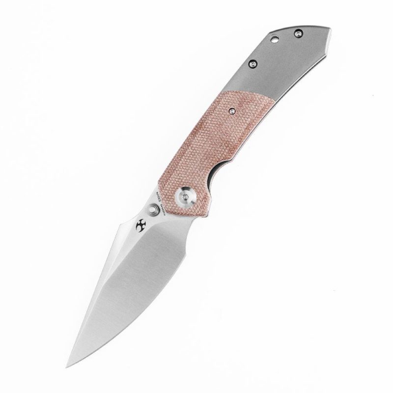 Fenrir Flipper/Thumb Hole Knife Brown Micarta + Titanium Handle (3.48” CPM-S35VN Blade) Greg Schob Design-K1034A6 | Folding Pocket Knives