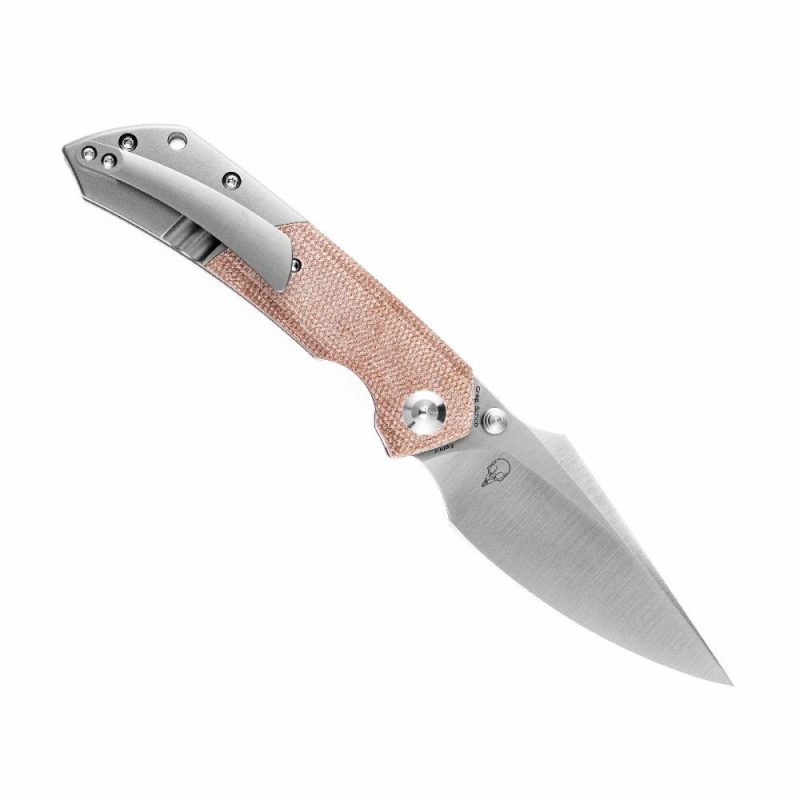 Fenrir Flipper/Thumb Hole Knife Brown Micarta + Titanium Handle (3.48” CPM-S35VN Blade) Greg Schob Design-K1034A6 | Folding Pocket Knives