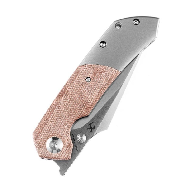 Fenrir Flipper/Thumb Hole Knife Brown Micarta + Titanium Handle (3.48” CPM-S35VN Blade) Greg Schob Design-K1034A6 | Folding Pocket Knives