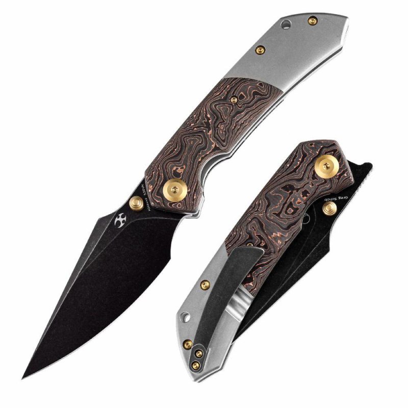 Fenrir Flipper/Thumb Hole Knife Copper Carbon Fiber + Titanium Handle (3.48” CPM-S35VN Blade) Greg Schob Design-K1034A9 | Folding Pocket Knives