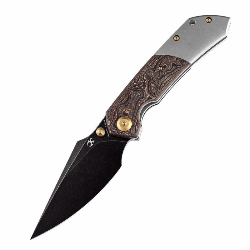 Fenrir Flipper/Thumb Hole Knife Copper Carbon Fiber + Titanium Handle (3.48” CPM-S35VN Blade) Greg Schob Design-K1034A9 | Folding Pocket Knives