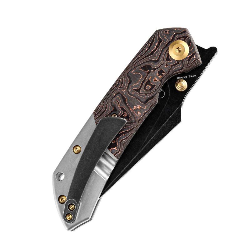 Fenrir Flipper/Thumb Hole Knife Copper Carbon Fiber + Titanium Handle (3.48” CPM-S35VN Blade) Greg Schob Design-K1034A9 | Folding Pocket Knives