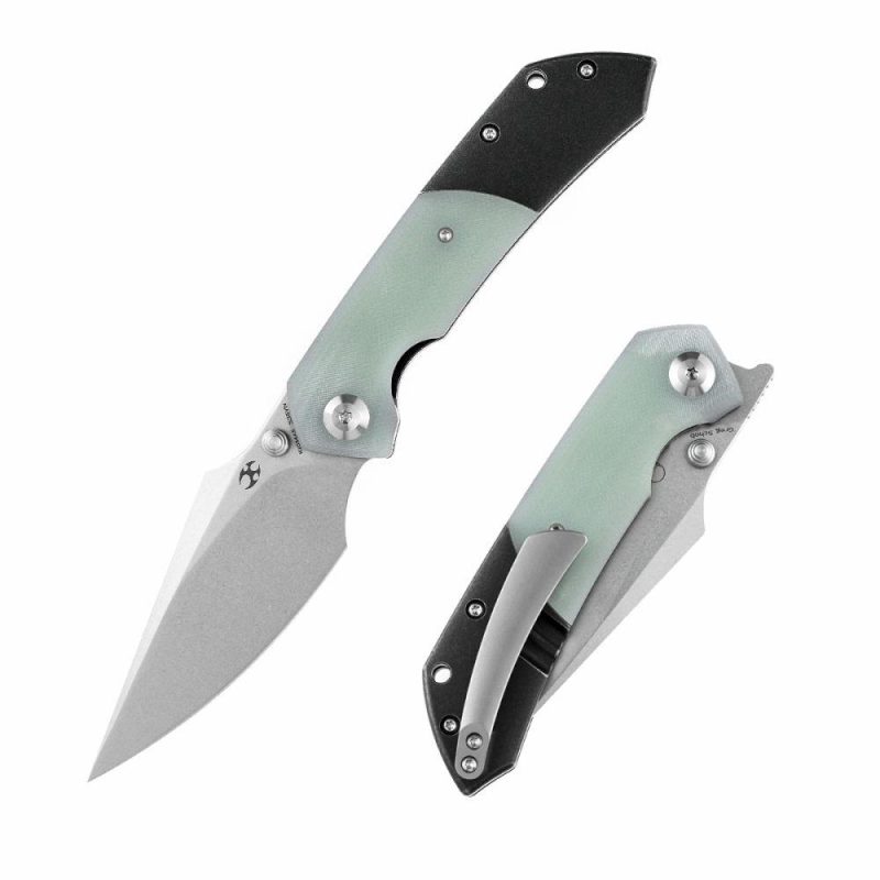 Fenrir Flipper/Thumb Hole Knife Jade G10 +Titanium Handle (3.48” CPM-S35VN Blade) Greg Schob Design-K1034A5 | Folding Pocket Knives