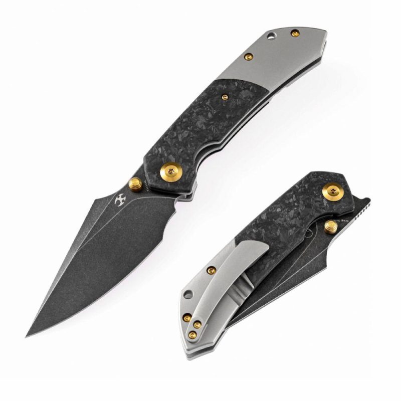 Fenrir Flipper/Thumb Hole Knife Shred Carbon Fiber +Titanium Handle (3.48” CPM-S35VN Blade) Greg Schob Design-K1034A1 | Folding Pocket Knives