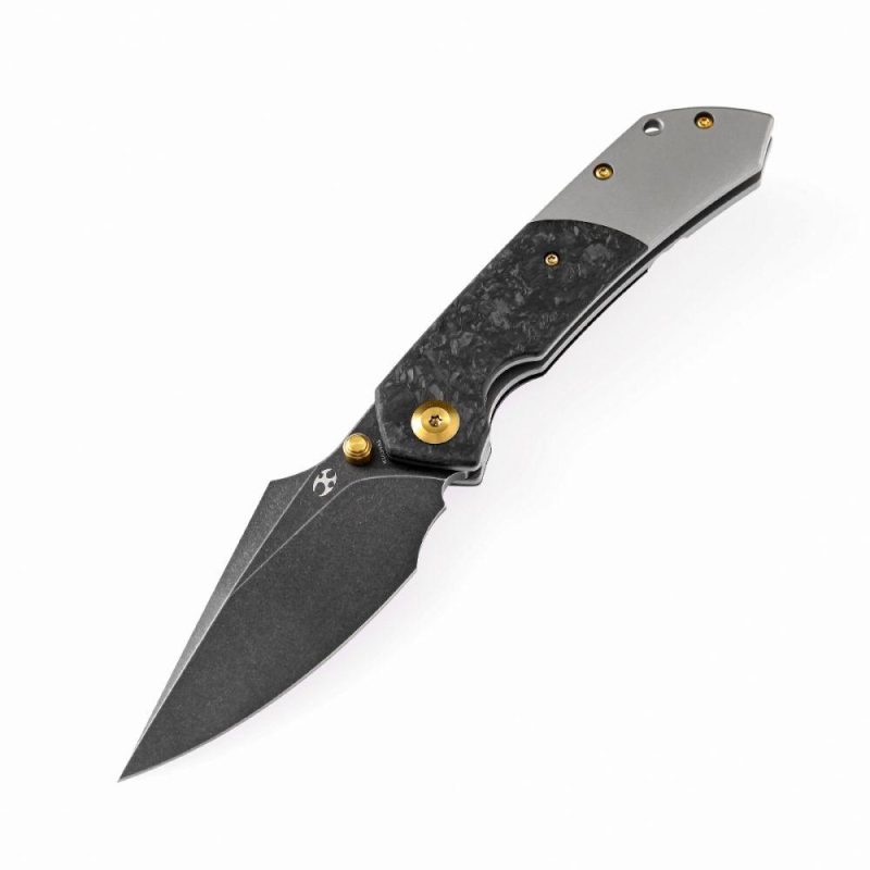 Fenrir Flipper/Thumb Hole Knife Shred Carbon Fiber +Titanium Handle (3.48” CPM-S35VN Blade) Greg Schob Design-K1034A1 | Folding Pocket Knives