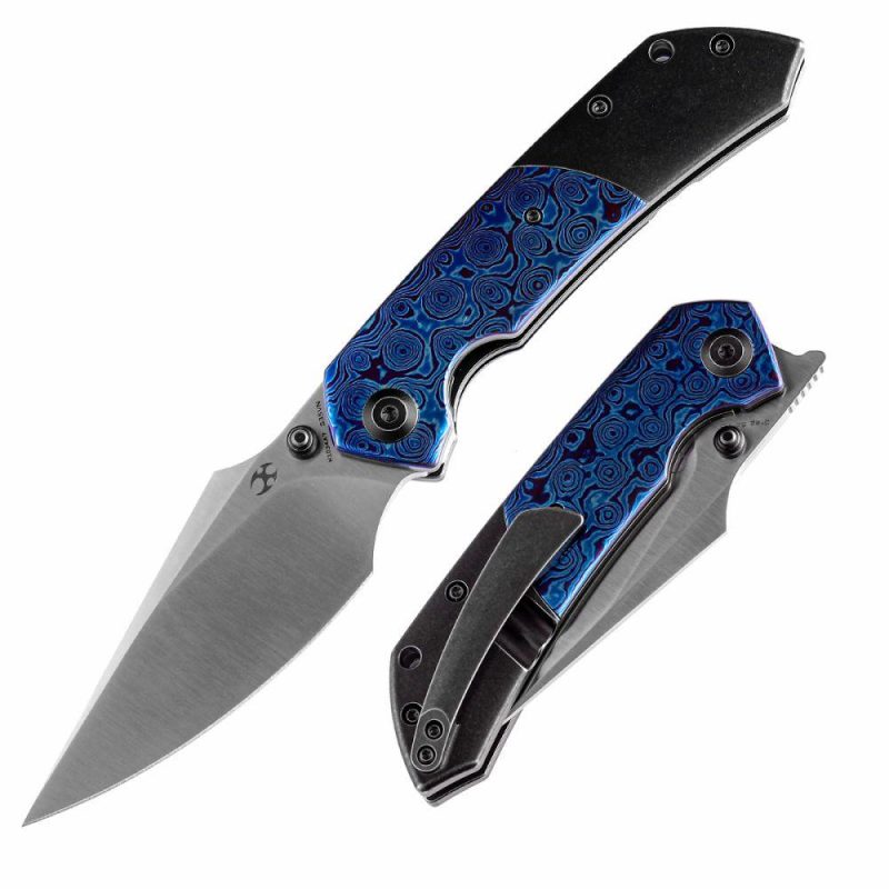 Fenrir Flipper/Thumb Hole Knife Titanium + Timascus Handle (3.48” CPM-S35VN Blade) Greg Schob Design-K1034A7 | Folding Pocket Knives