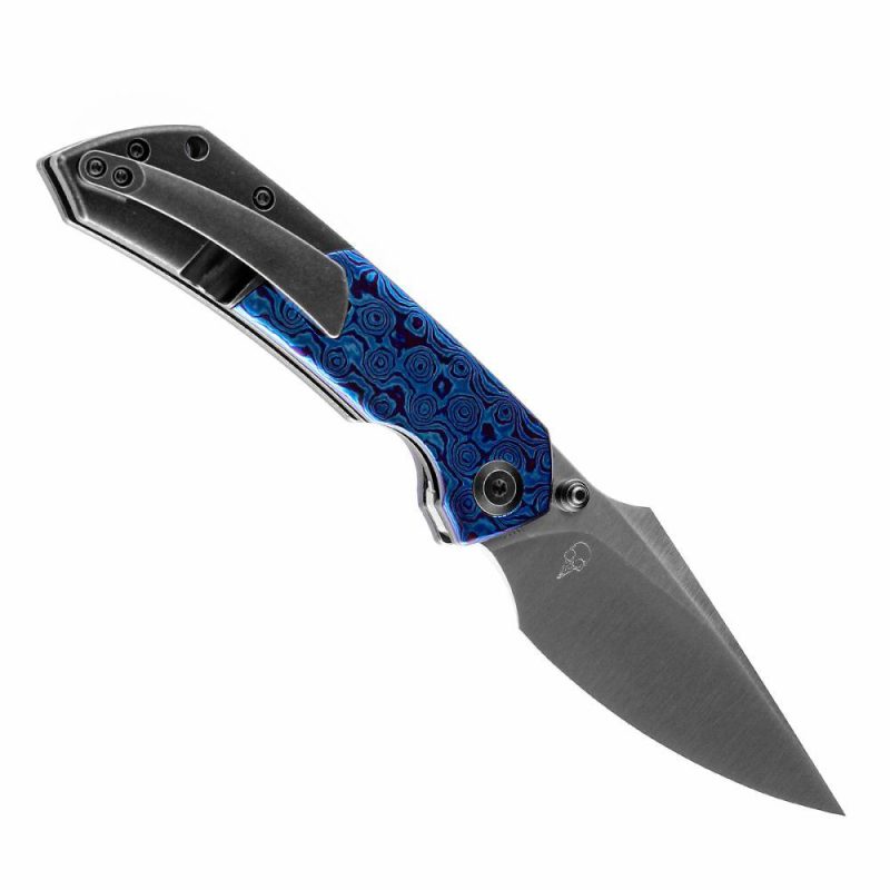 Fenrir Flipper/Thumb Hole Knife Titanium + Timascus Handle (3.48” CPM-S35VN Blade) Greg Schob Design-K1034A7 | Folding Pocket Knives