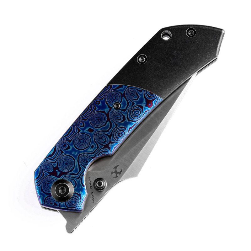 Fenrir Flipper/Thumb Hole Knife Titanium + Timascus Handle (3.48” CPM-S35VN Blade) Greg Schob Design-K1034A7 | Folding Pocket Knives