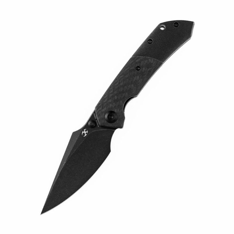 Fenrir Flipper/Thumb Hole Knife Twill Carbon Fiber +Titanium Handle (3.48” CPM-S35VN Blade) Greg Schob Design-K1034A4 | Folding Pocket Knives