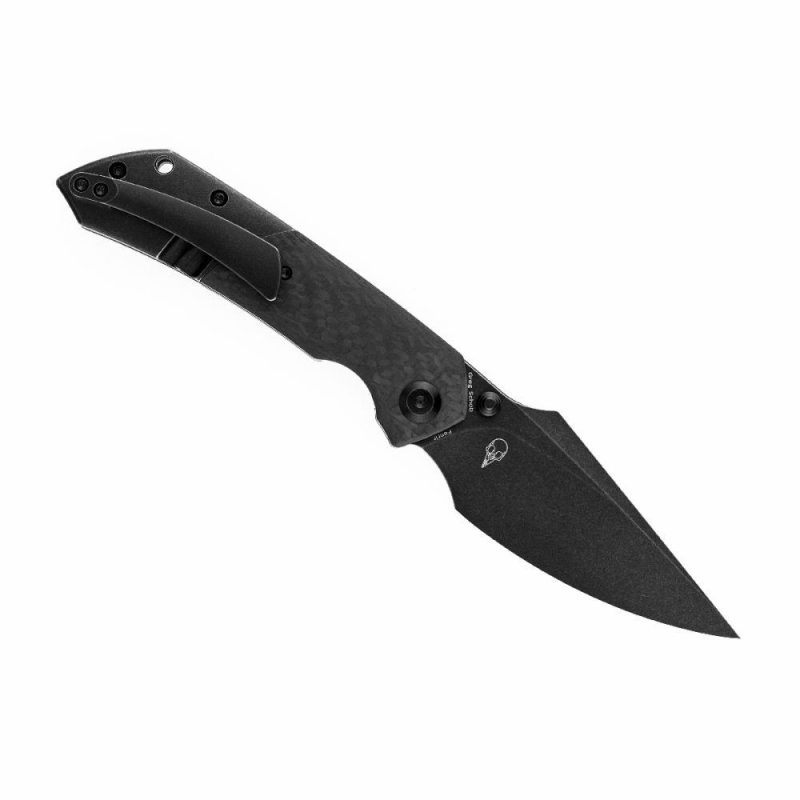 Fenrir Flipper/Thumb Hole Knife Twill Carbon Fiber +Titanium Handle (3.48” CPM-S35VN Blade) Greg Schob Design-K1034A4 | Folding Pocket Knives