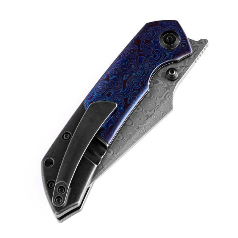 Fenrir Flipper/Thumb Stub Knife Titanium + Timascus Handle (3.48” Damascus Blade) Greg Schob Design-K1034A8 | Folding Pocket Knives