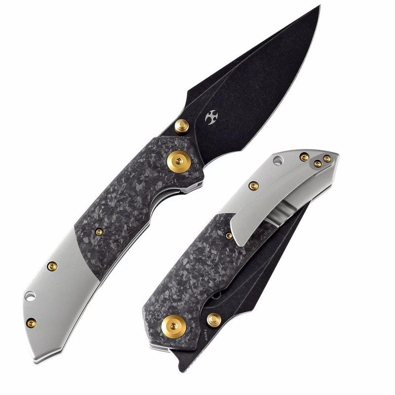 Fenrir –Left Handed Flipper Knife Shred Carbon Fiber+ Titanium Handle (3.48” CPM-S35VN Blade) Greg Schob Design -K1034L1 | Folding Pocket Knives