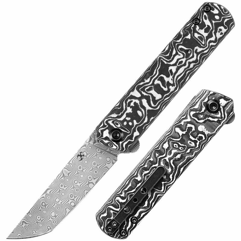 Foosa Slip Joint/Flipper Knife Black White Carbon Fiber Handle (3.06"Damascus Blade) Rolf Helbig Design-K2020T1 Black White | Folding Pocket Knives