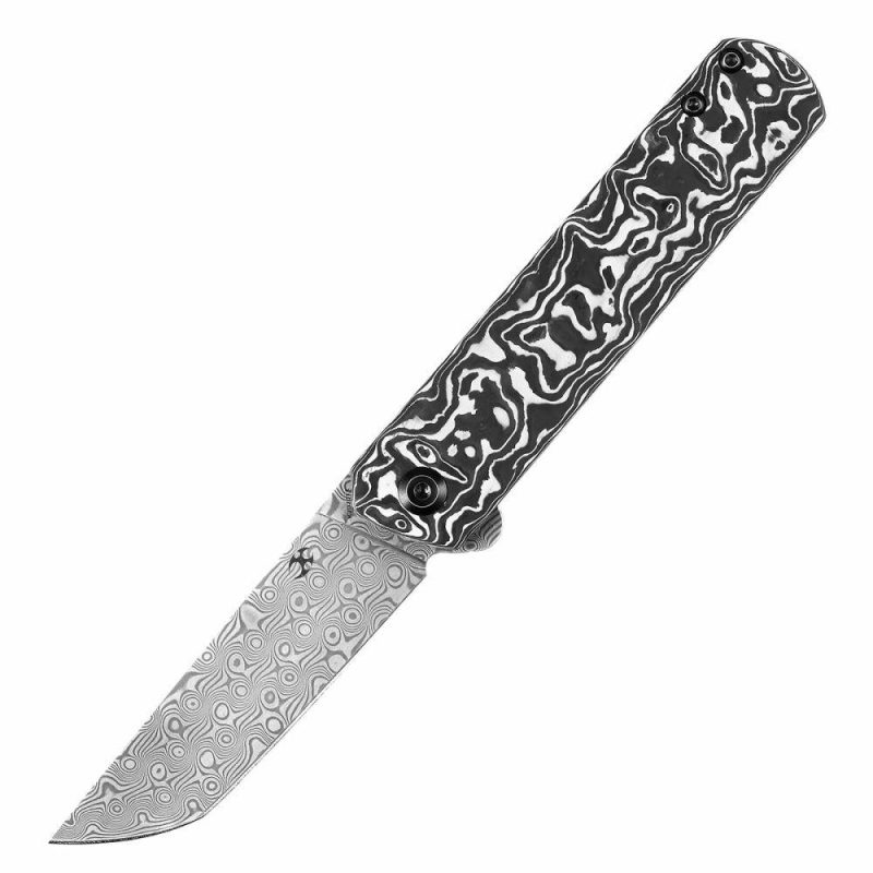 Foosa Slip Joint/Flipper Knife Black White Carbon Fiber Handle (3.06"Damascus Blade) Rolf Helbig Design-K2020T1 Black White | Folding Pocket Knives