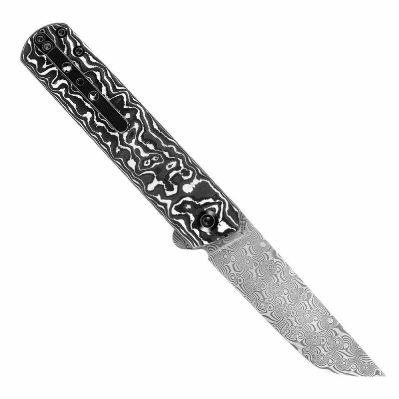 Foosa Slip Joint/Flipper Knife Black White Carbon Fiber Handle (3.06"Damascus Blade) Rolf Helbig Design-K2020T1 Black White | Folding Pocket Knives