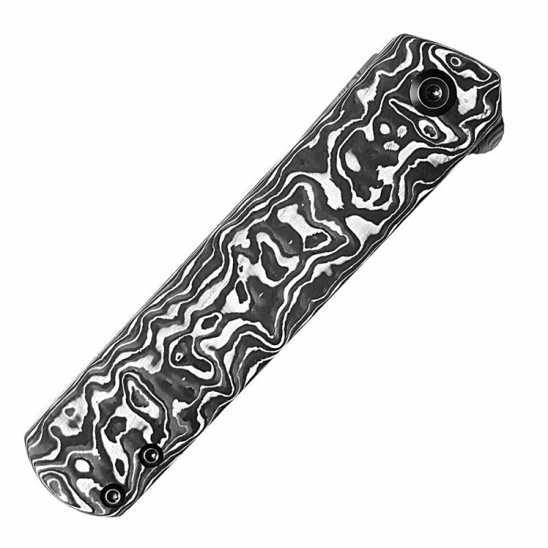 Foosa Slip Joint/Flipper Knife Black White Carbon Fiber Handle (3.06"Damascus Blade) Rolf Helbig Design-K2020T1 Black White | Folding Pocket Knives