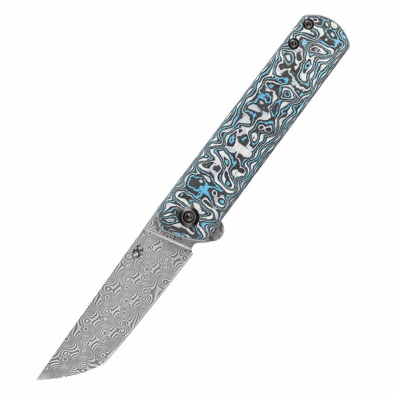 Foosa Slip Joint/Flipper Knife Blue White Carbon Fiber Handle (3.06"Damascus Blade) Rolf Helbig Design-K2020T2 Blue/White | Folding Pocket Knives