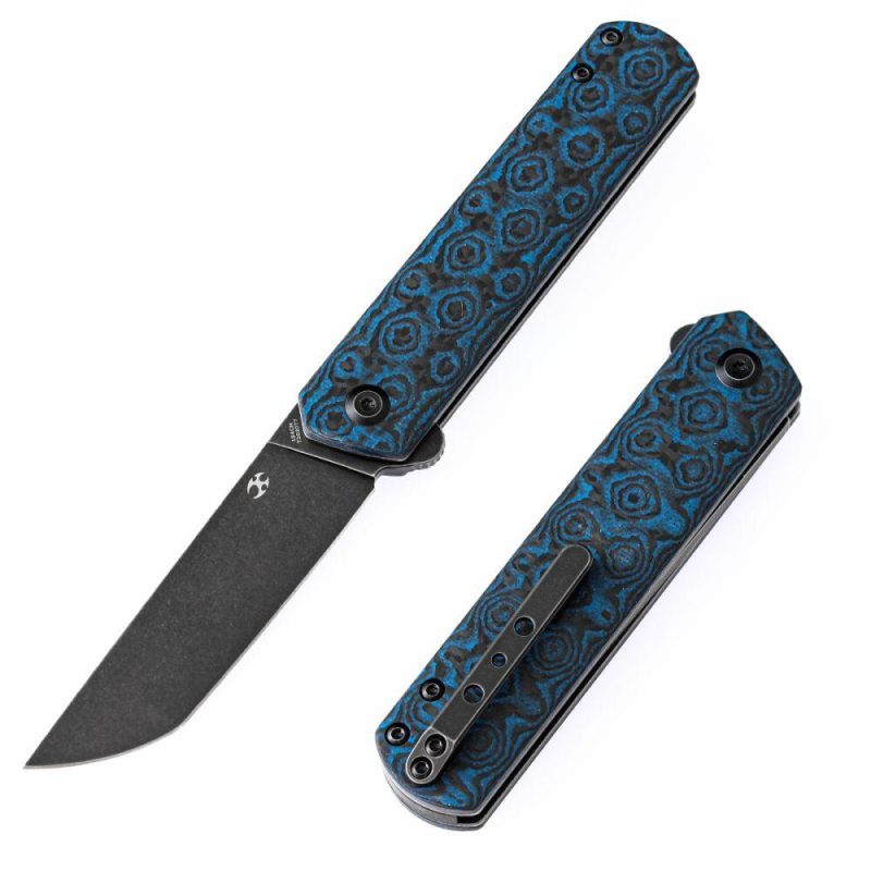 Foosa T2020T7 154CM Blade Non Locking Folding Knife Blue and Black Rose Carbon Fiber Handle Black And Blue | Folding Pocket Knives