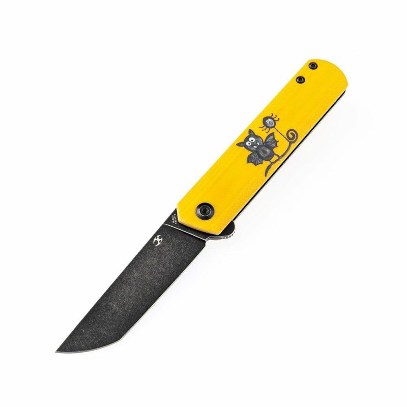 Foosa T2020T8 154CM Blade Non Locking Folding Knife Yellow G10 Handle with Bat Print Limited Edition Yellow | Folding Pocket Knives