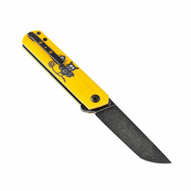 Foosa T2020T8 154CM Blade Non Locking Folding Knife Yellow G10 Handle with Bat Print Limited Edition Yellow | Folding Pocket Knives